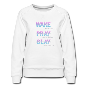 Wake, Pray, Slay Glitter Women’s Sweatshirt - white