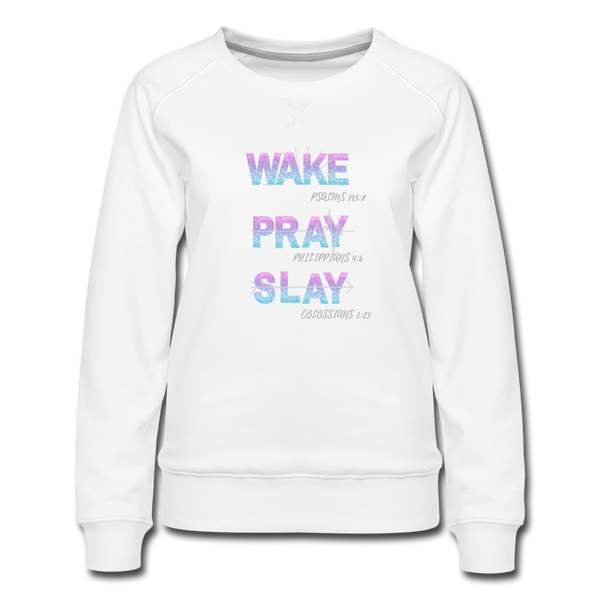 Wake, Pray, Slay Glitter Women’s Sweatshirt - white