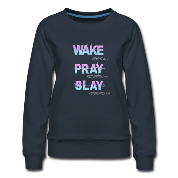 Wake, Pray, Slay Glitter Women’s Sweatshirt - navy